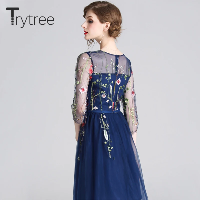 Летнее романтическое Повседневное платье Trytree 2020 женские ажурные платья до