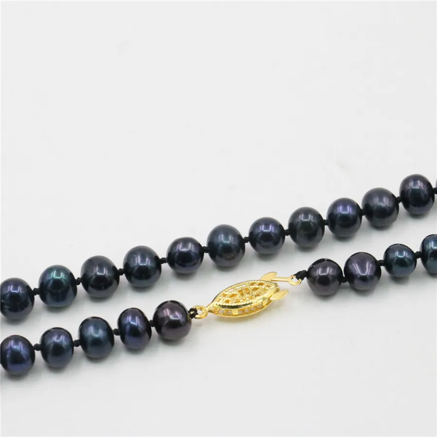 AAA 7-8 мм Черный Akoya культивированный жемчужное ожерелье бусы модные ювелирные изделия дизайн натуральный камень ручной работы орнамент 1" xu43