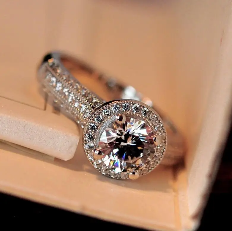 Потрясающие Роскошные ювелирные изделия 8 мм круглый разрез 5A кубический цирконий CZ 925 серебро вечерние женские обручальные кольца подарок