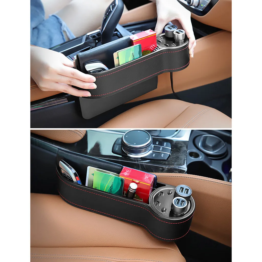 Универсальное USB зарядное устройство автомобильное сиденье DC/5 В щелевая коробка для хранения сиденья зазор наполнитель Органайзер Catcher кожаная коробка-30