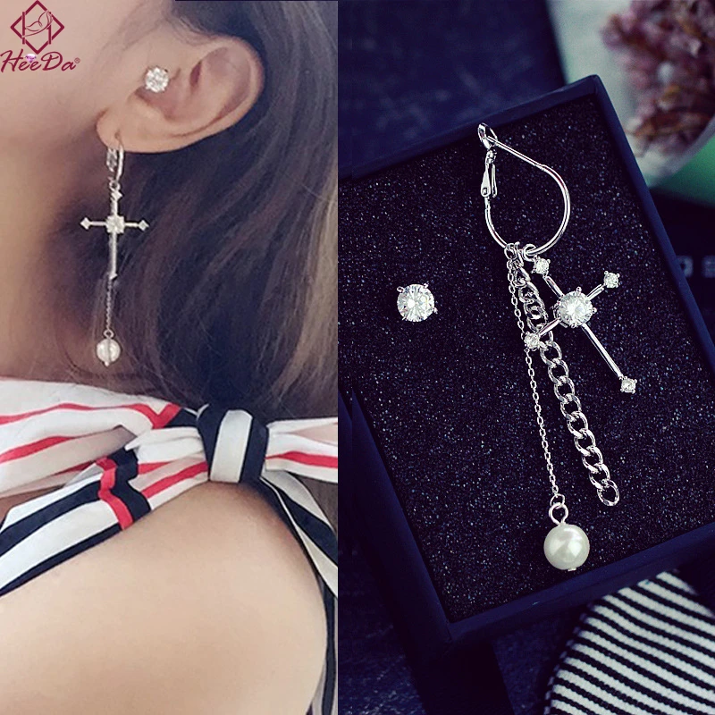 

Heeda Kpop Big Name Asymmetry Cross Hoop Earrings for Women Personality Punk Bar Street Accessories Fashion Unique Lady Jewelry