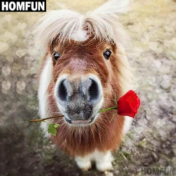 

HOMFUN Full Square/Round Drill 5D DIY Diamond Painting "Horse & rose" 3D Embroidery Cross Stitch 5D Home Decor Gift A00598