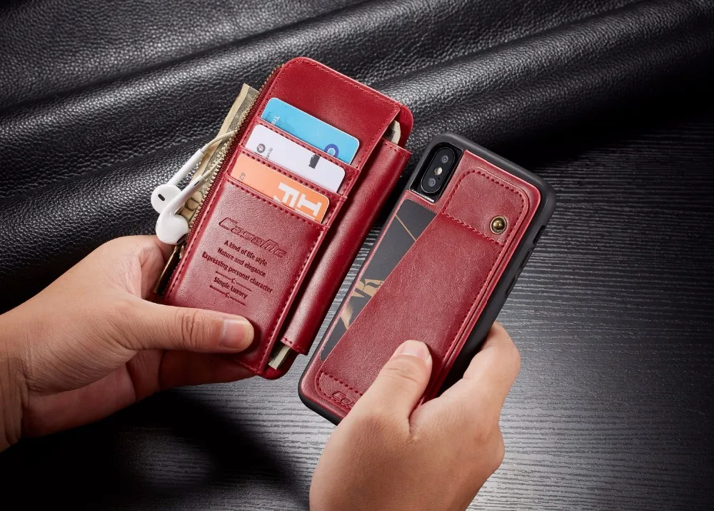 CaseMe кошелек чехол для iPhone X S XR XS Max кошелек на молнии Держатель карты кожаный флип чехол для iPhone X 8 7 6 S Plus съёмный корпус
