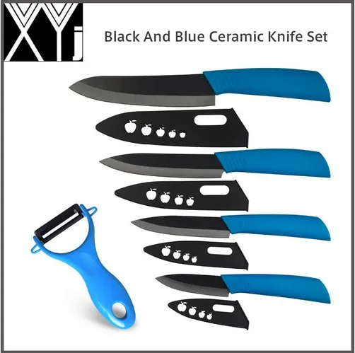 Набор керамических ножей 6 дюймов 5 дюймов " 3" нож цветная ручка ABS кухонные ножи с циркониевой оболочкой инструменты для приготовления пищи+ peleer - Цвет: black and blue