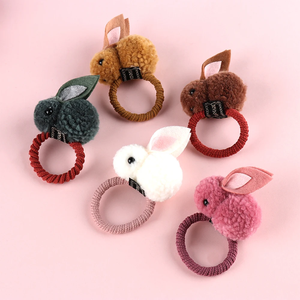 Korean Cute Girls Plush Rabbits Hair Clip Women Hair Rope Rubber Band