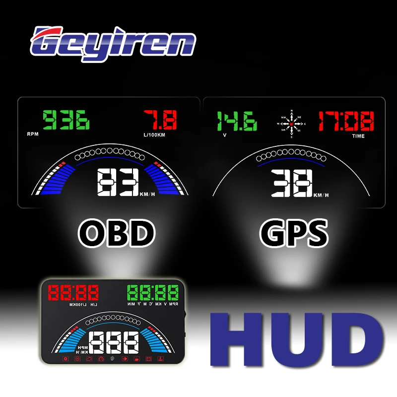 

5.8" Car styling S7 HUD GPS Speedometer OBD2 Car Head Up Display Vehicle Speeding Warning Fuel Consumption Water Temperature RPM