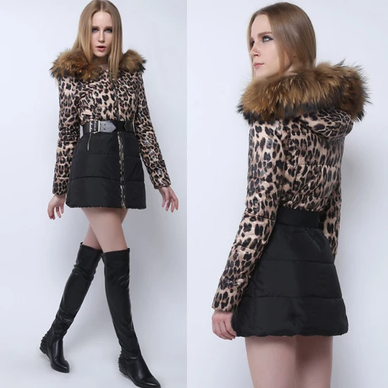 CLEARANCE IN STOCK 2016 plus Size winter down coat women&#39;s leopard fashion fur collar thick ...