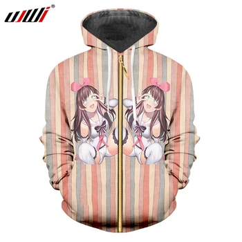 

UJWI New Arrivals Colored Stripes Men's Zip Hoodies 3D Man Zipper Coat Printed Lovely Anime Maid Sweatshirt Unisex Clothing