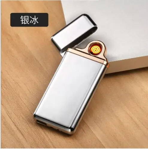 Jobon USB Зажигалка, ультра тонкий металлический электронный прикуриватель, подарочная коробка - Цвет: Серебристый