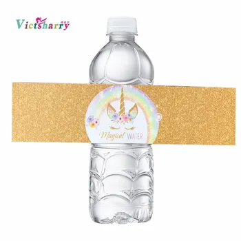 

24Pcs Unicorn Bottle Wraps-Happy Birthday Water Bottle Label Rainbow Unicorn Themed Party Favors, Set of 24 Waterproof Stickers