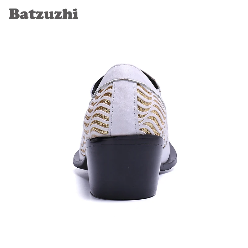 Branco Vestem Party amp; Homens Sapatas Se Wedding Shoes Formais Hombre 5 Sapatos Centímetros Bicudos Batzuzhi Zapatos White Couro 6 Genuína De Saltos Dos UOSxBqT