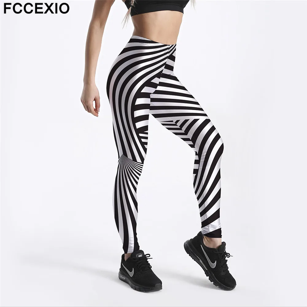 FCCCEXIO New Style Women Workout Leggings Zebra Black&White Stripes Printed Fitness Legging Mid Waist Ankle Length Drop Shipping FCCCEXIO New Style Women Workout Leggings Zebra Black&White Stripes Printed Fitness Legging Mid Waist Ankle Length Drop Shipping