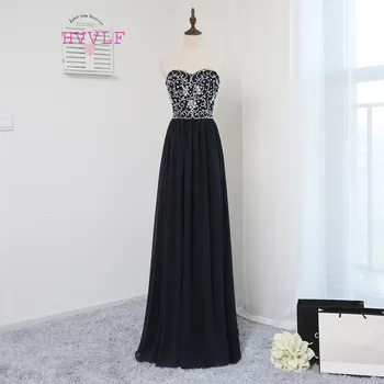 

Elegant 2019 Prom Dresses A-line Sweetheart Navy Blue Chiffon Beaded Crystals Long Prom Gown Evening Dresses Evening Gown