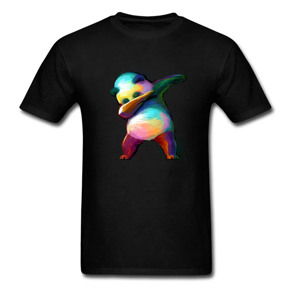 Round Collar Dabbing Panda 100% Cotton Fabric Men's Tshirts Geek Short Sleeve Tees New Arrival Birthday Tees Wholesale Dabbing Panda black