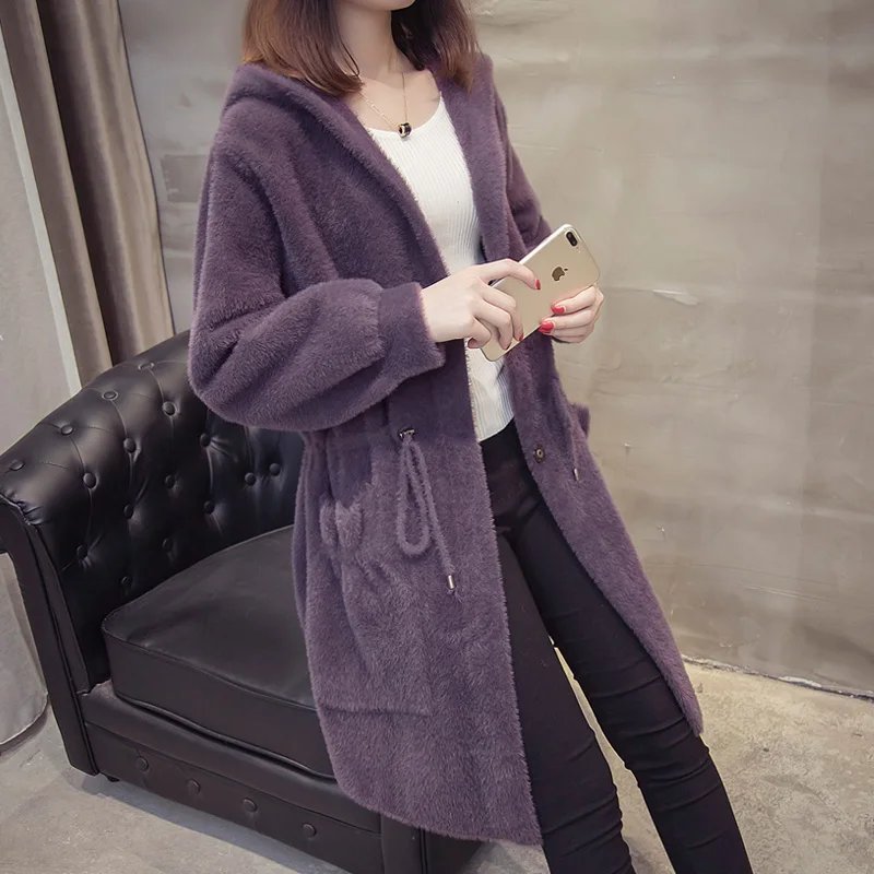 Automne red Purple Et Long Épaississement Lâche Chandail gray Velours Version 2019 Vison Green Hiver Nouvelle Femelle Capuche Imitation Coréenne blue À camel D'eau Manteau 8nOXPk0w