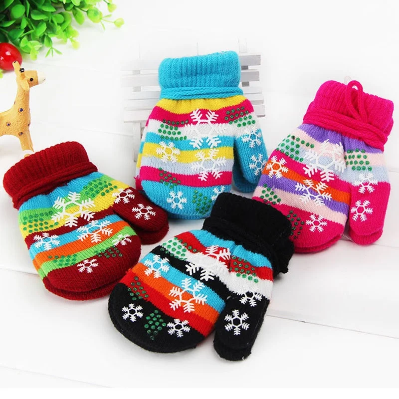 

Cute 1 Pair Children Autumn Winter Warm Touch Kids Knited Gloves Full Finger Mitten Gift