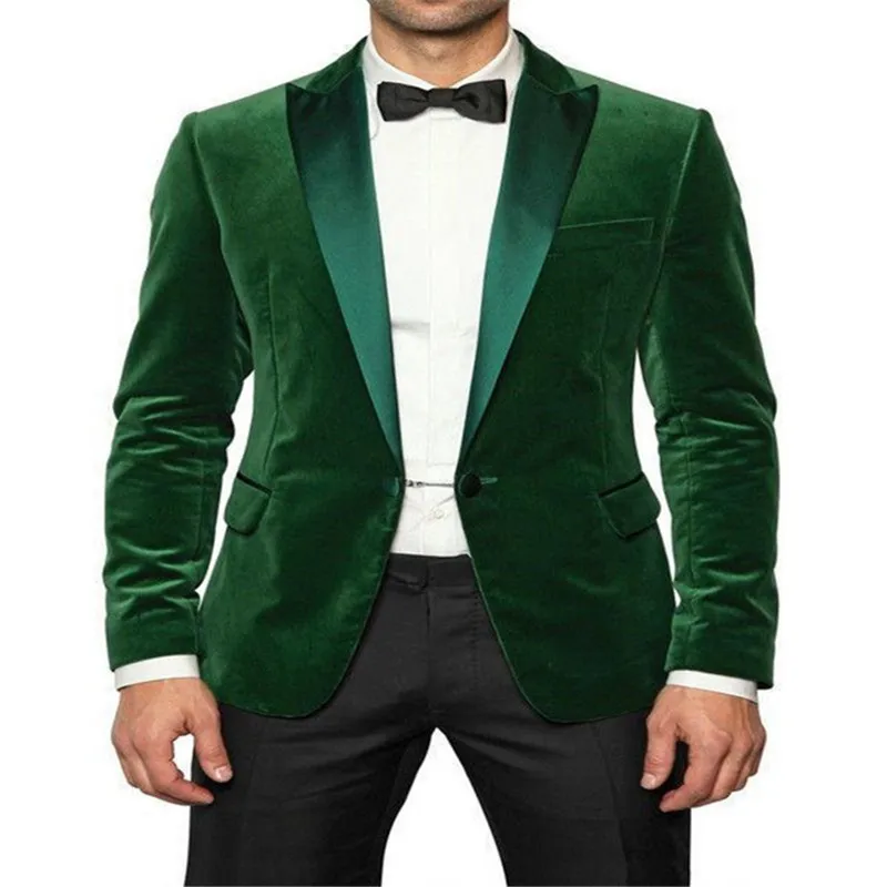 Green Velvet Men Suit Blazer With Black Pants 2017 Brand Groom mens ...