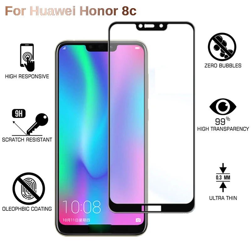 Стекло 9H с полным покрытием для Huawei Honor 8C закаленная защитная пленка Защитное
