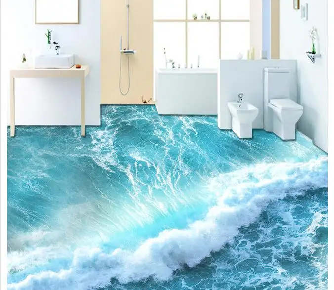 Custom photo Waterproof floor wallpaper 3 d ocean waves 3d mural PVC wallpaper self-adhesion floor wallpaer