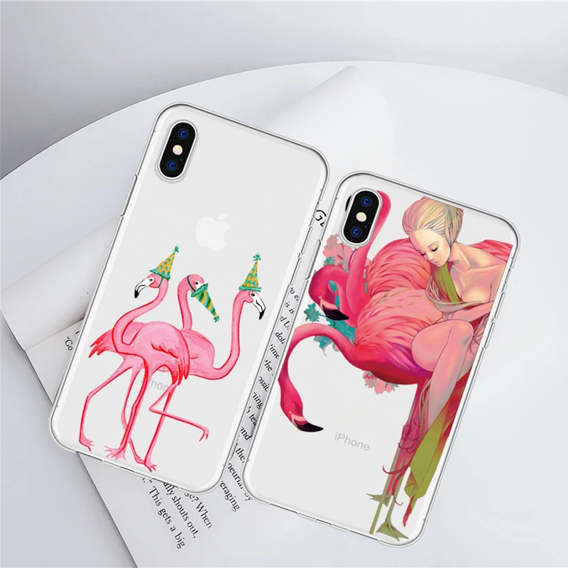 Модный популярный розовый чехол для телефона с рисунком фламинго iPhone 11 MAX XR X