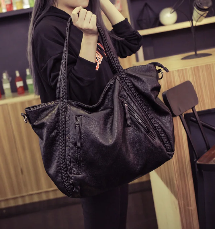 Soft Leather Handbags Big Women Bag Zipper Ladies Shoulder Bag Girl Hobos Bags New Arrivals bolsa