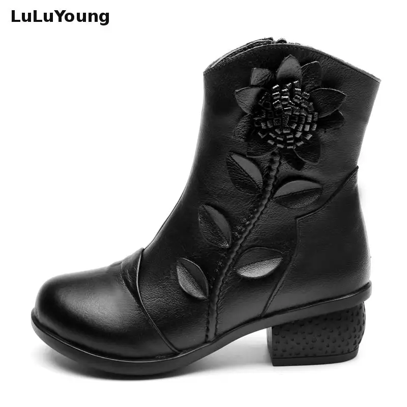 

Chinese Style Autumn Boots Ankle Boots For Women Winter Womens Leather Heel Boots Genuine Leather Sy-2179