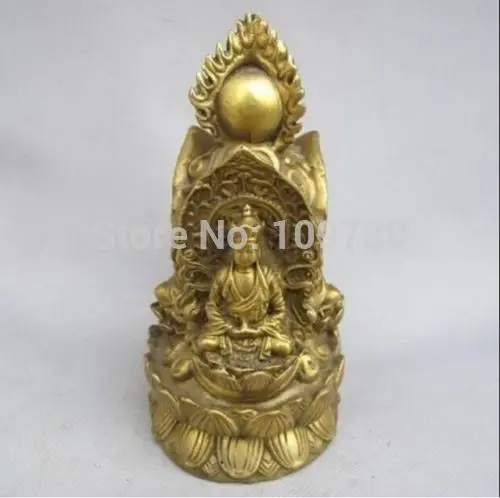 

002250 Rare Chinese Brass Hand-carved Statue - Kwan-yin & Buddha (A0314)