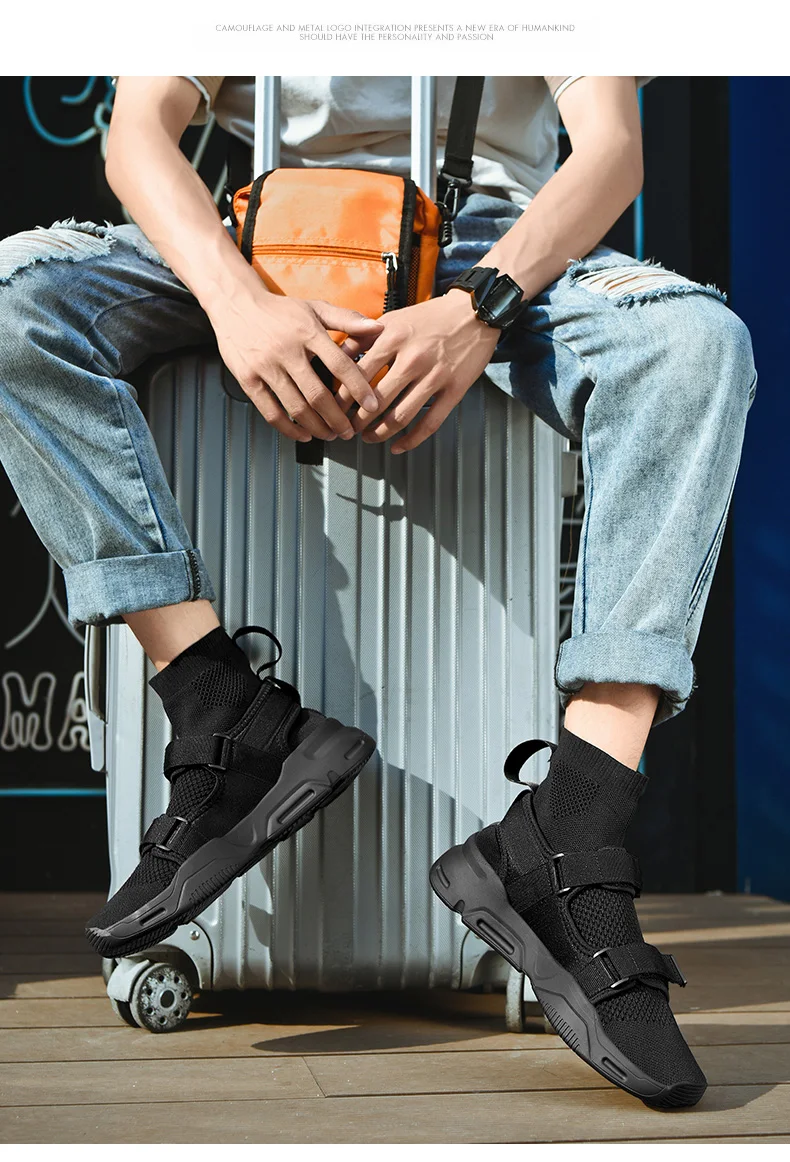 Sneakers High Top Sneakers Men Knit Upper Breathable Socks New Fashion Black White Men Trainers Casual Man Shoes Footwear