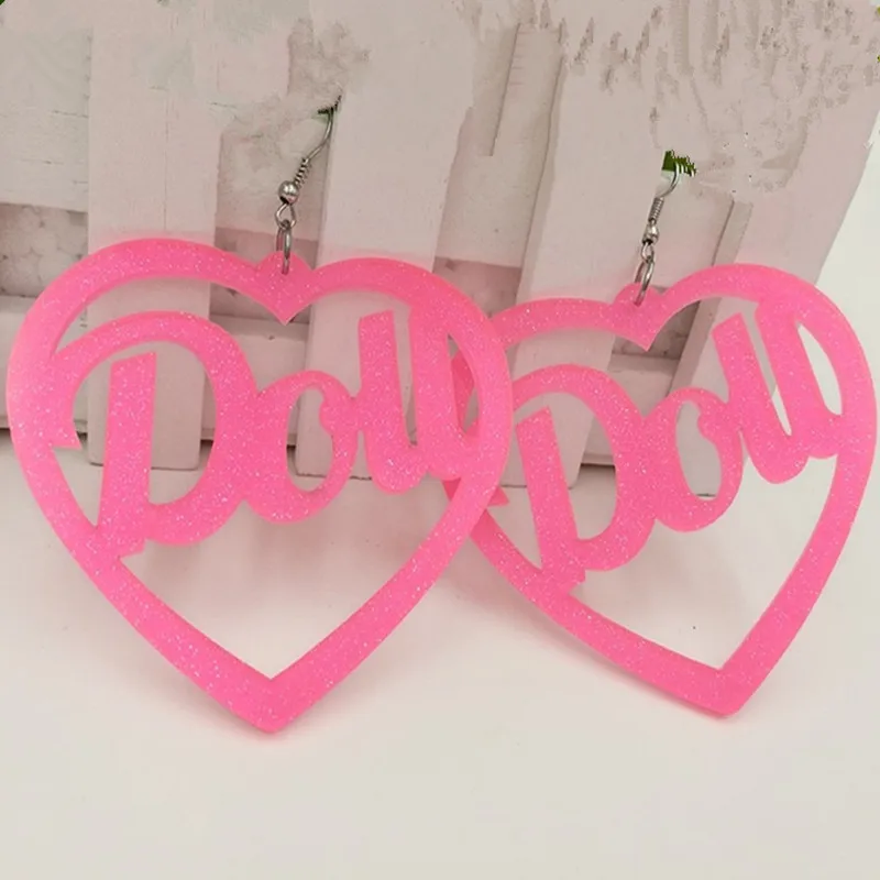 

2019 New Fashion Sale Hot Pink Love Long Hanging Big Heart Earrings for Women Punk Acrylic Drop Earrings Pendientes Mujer Moda