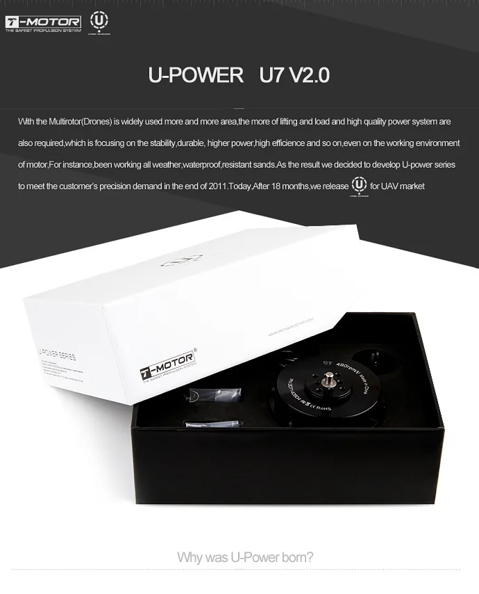 T-мотор U-POWER U7 V2 версия 490KV 3-8 s бесщеточный высокая эффективность двигателя для мульти- видоизменились внешне Multicopters T двигателя U-POWER