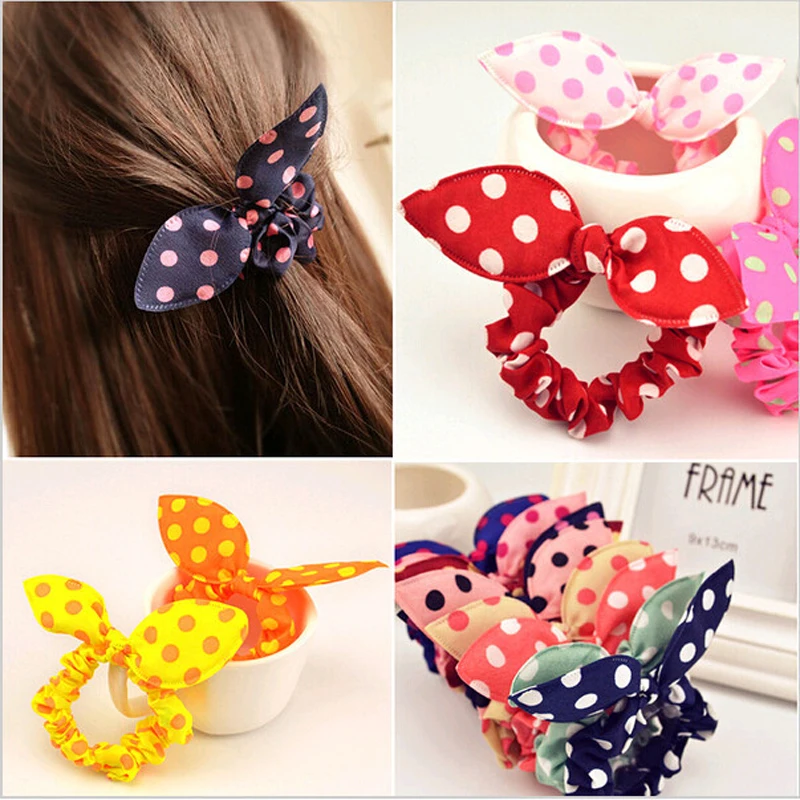 

8Pcs Scrunchies Hair Rope Tie Gum Polka Dot Hairband Rabbit Ears Elastic Hair Band Hair Accessories for Women Girl Rubber Band