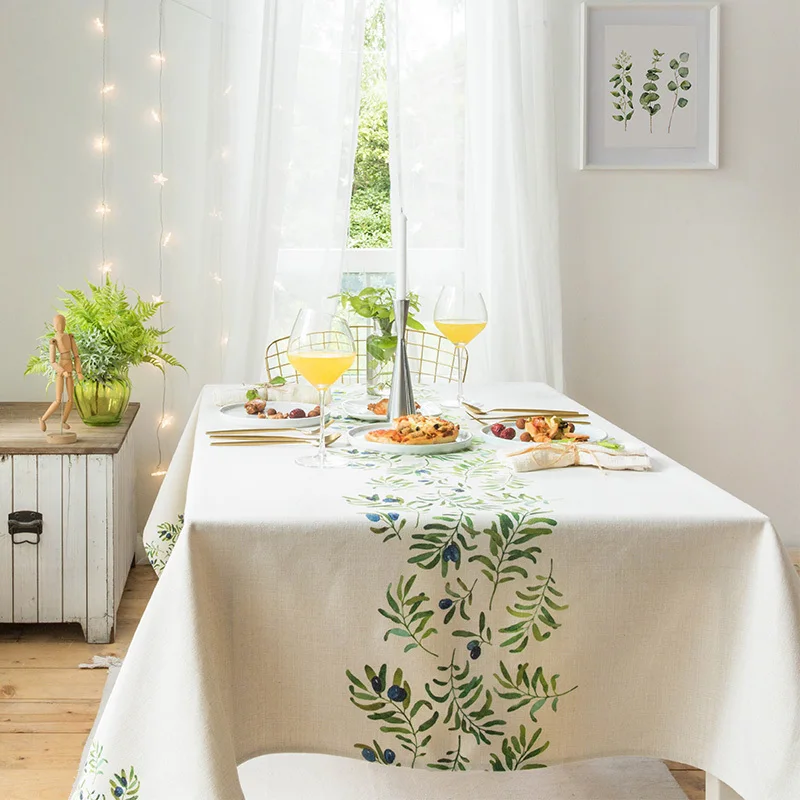 

European style modern minimalist Nordic geometric pattern high-grade cotton linen table cloth rectangular thick tea table cloth