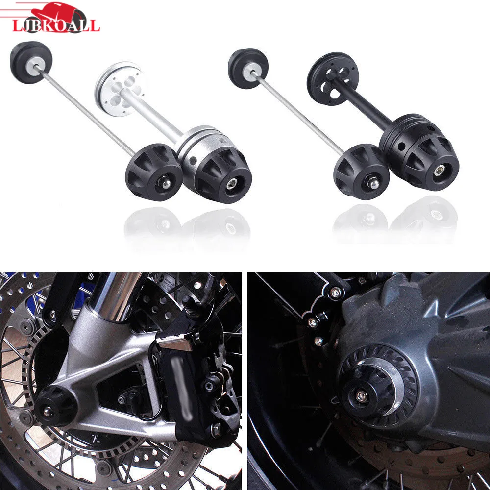 

LJBKOALL Black Silver Motorcycle Front Rear Refit Wheel Fork Axle Sliders Cap Crash Protector for 2013-2016 BMW R NINE T