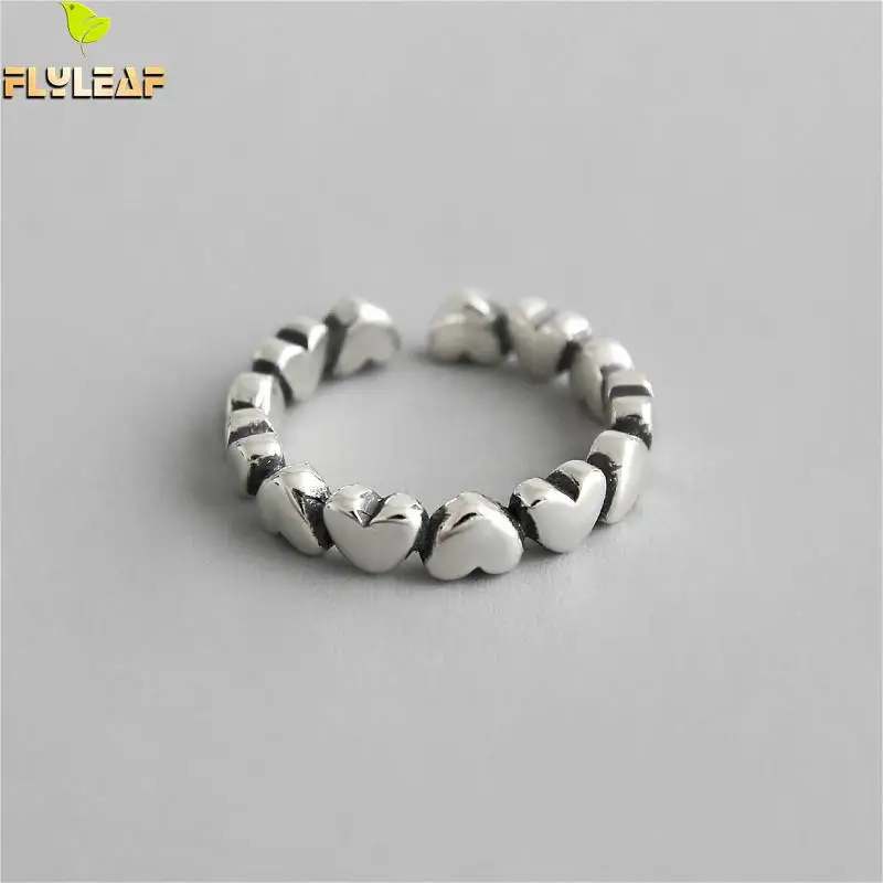 

Flyleaf Ins Heart Shape Real 925 Sterling Silver Rings For Women High Quality Fine Jewelry Femme Open Ring Vintage Personalized