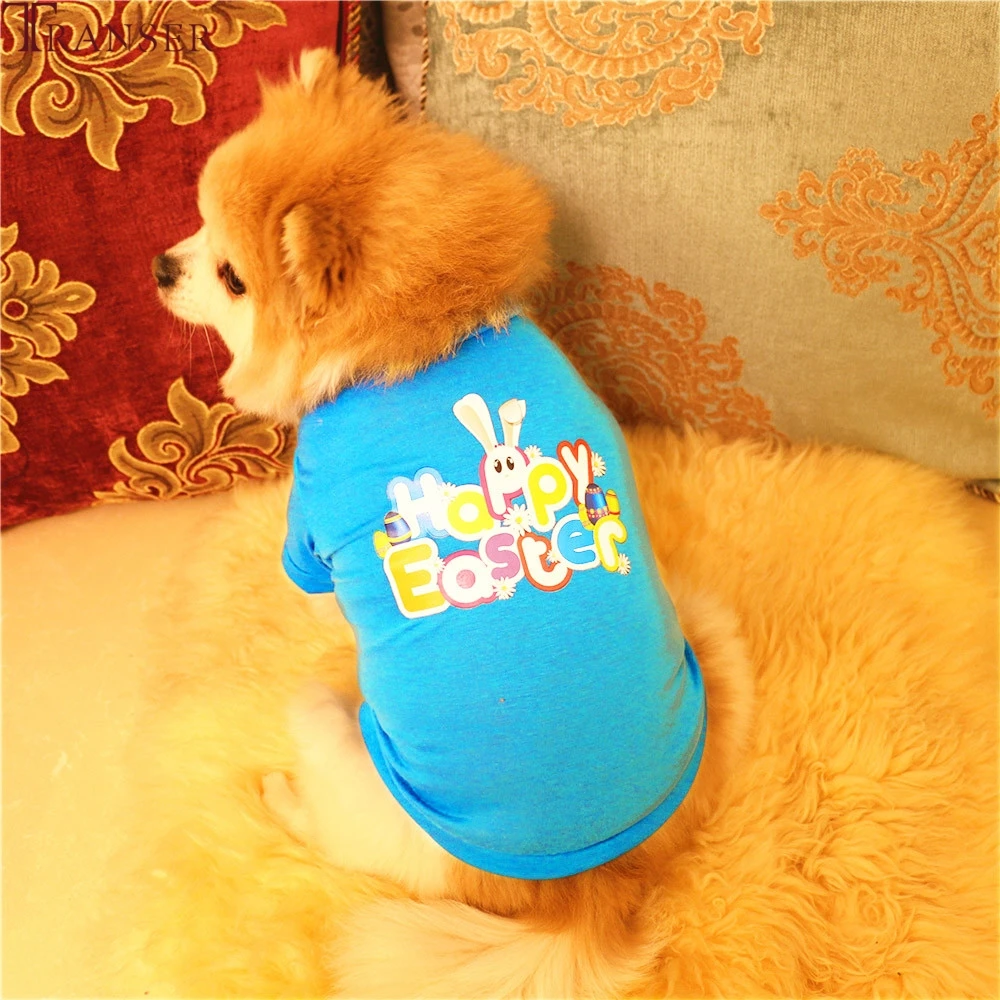 Одежда для собак Transer с пасхальным Кроликом, мультяшным принтом, синяя рубашка для собак 80309
