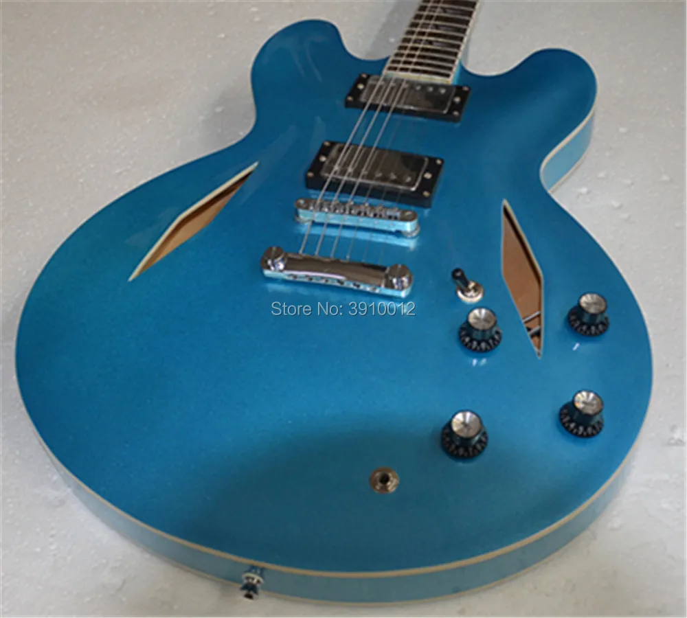 Top Selling high quality  blue metallic Electric Guitar DG335  Hollow Body rosewood fingerboard 
