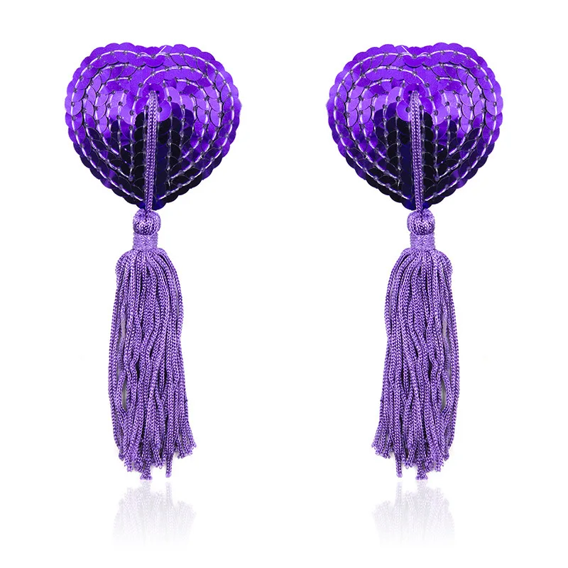 Erotic Lingerie 1 pair sexy sequin nipple covers with tassels heart shape nipple stickers pasties chest stickers Women Lingerie