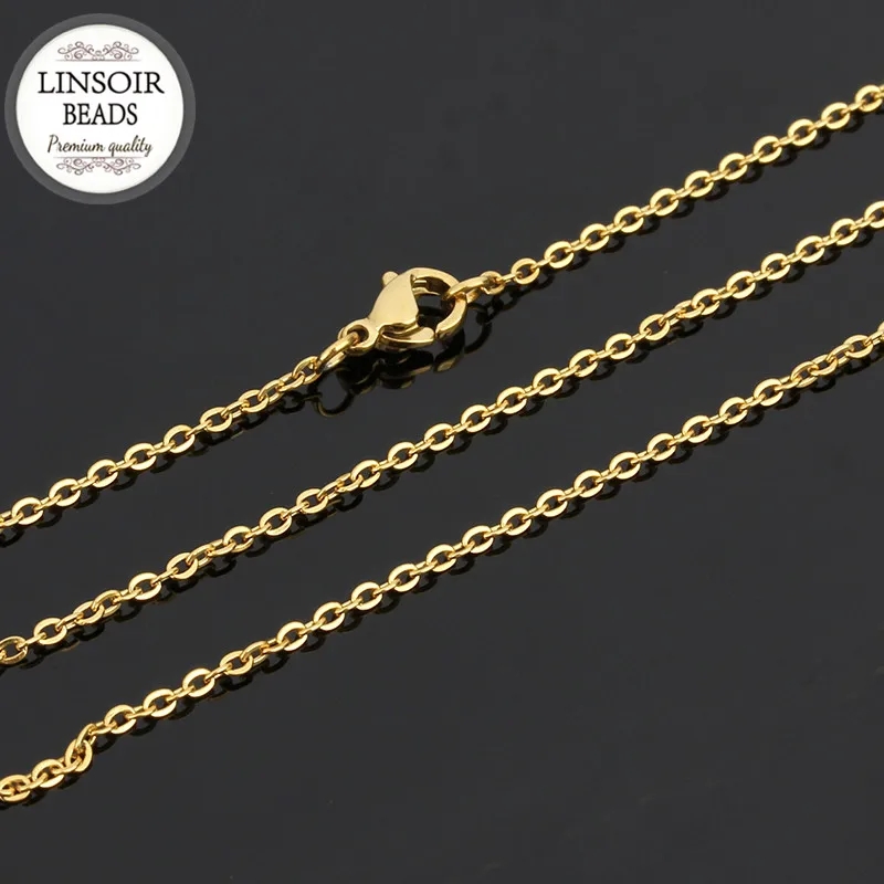 

LINSOIR Stainless Steel Gold Color Necklace Chain With Lobster Clasps Length 50cm Open Link Chain Necklace For Women Men F5107