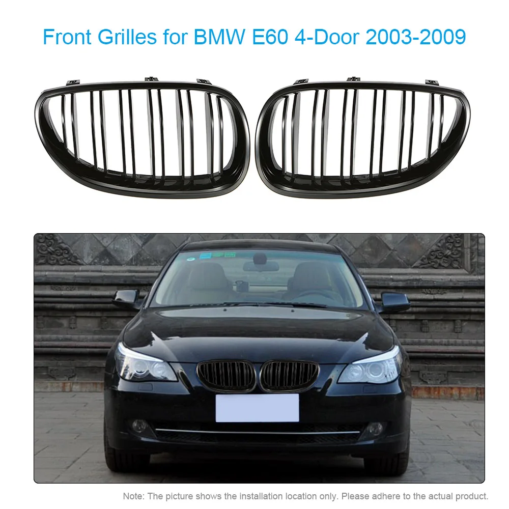 

Pair of Gloss Black Car Front Grilles with Double Line for BMW E60 4-Door 2003-2009