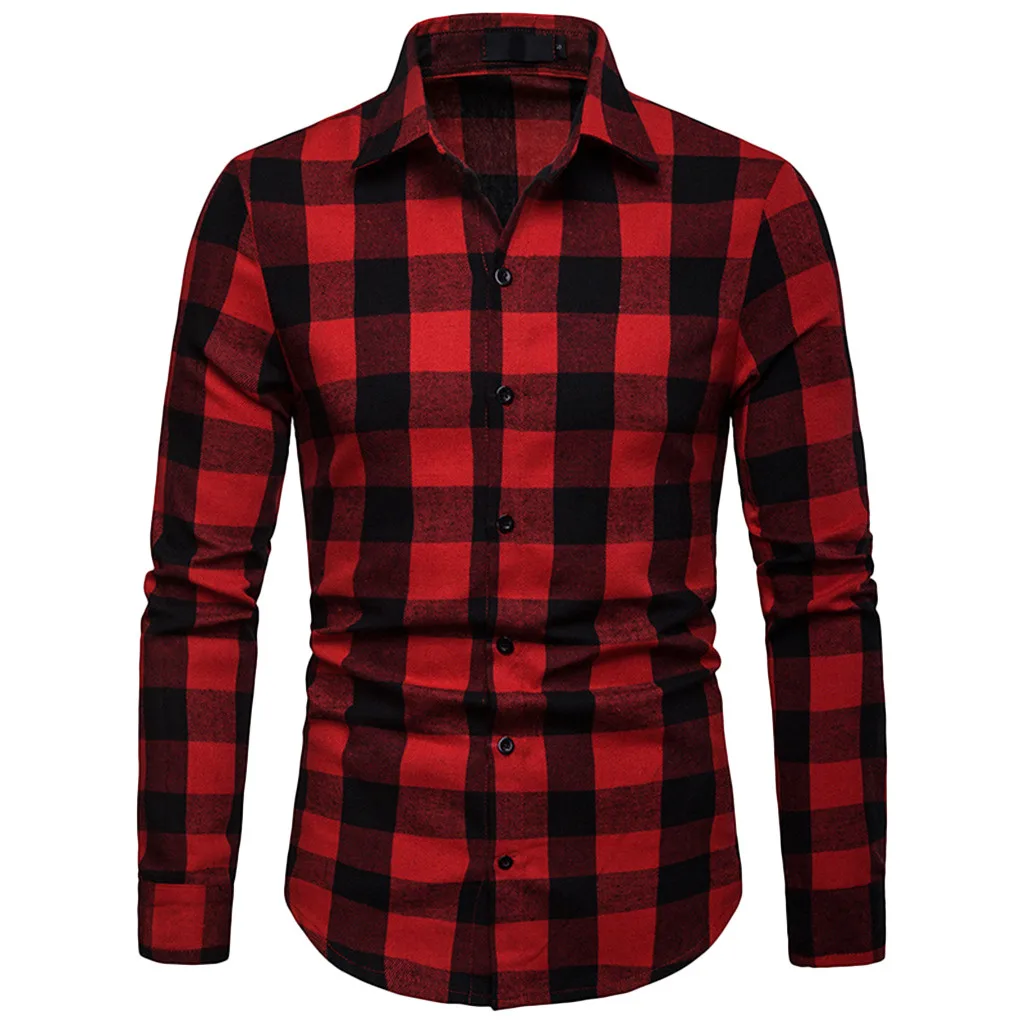 Formal Business Shirt Men‘s Long Sleeve Lattice Plaid Clothes Spring Autumn Plus Size Casual Blouse Camisa Social Shirts /PT - Цвет: Красный