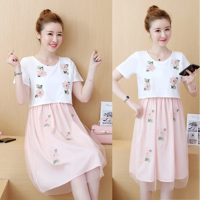 

New flower maternity dress breastfeeding outfit summer short sleeve dress breastfeeding suit