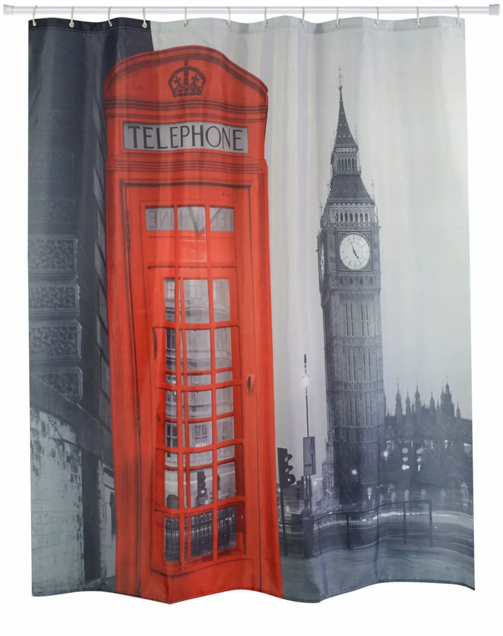 WARM TOUR Landmark London Telephone Booth Shower Curtain Waterproof