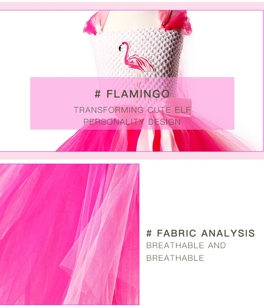 Girls Flamingo Princess Dress Pink Flower Tulle Clothes Kids Birthday Party Dresses 2018 Brand Animal Costume Flamingo Vestidos (4)
