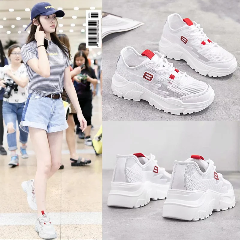 

Dumoo 2018 New Sneakers Women Shoes White Breathable Summer Casual Shoes Heel 5cm Female Leisure Ladies Shoes zapatillas mujer