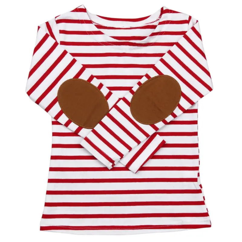 Детская футболка для маленьких мальчиков и девочек, хлопковые топы в полоску с длинными рукавами для малышей, детская одежда унисекс на весну-осень - Цвет: Красный