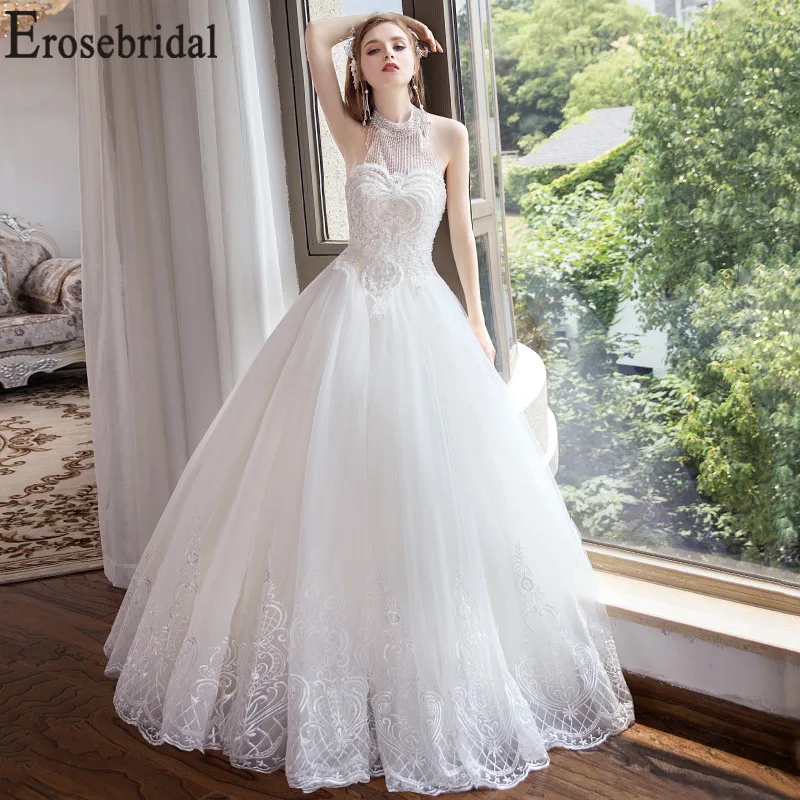 Erosebridal Новое поступление свадебное платье с завязкой на шее Иллюзия фатиновое платье для свадьбы женское платье невесты без рукавов Vestidos De Noiva