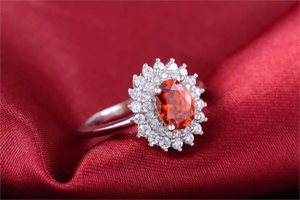 Hot oval Red women wedding ring silver platedlady jewelry 2016 new wedding zircon luxury ring factory oem us 6 7 8 drop shipping
