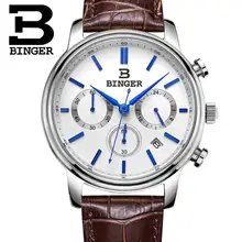 Швейцарские наручные часы Binger мужские роскошные брендовые Кварцевые водонепроницаемые хронограф секундомер кожаный ремешок наручные часы B9005-2