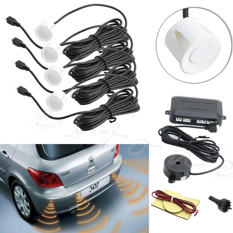 High Quality 4 Parking Sensors Auto Car Reverse Backup Rear Buzzer Radar System Kit Sound Alarm Warning Universal New