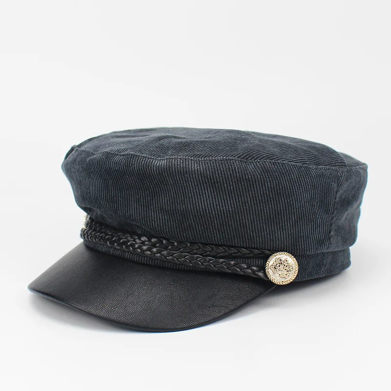 Армейская военная шляпа, весенне-летняя винтажная Лоскутная Кепка, берет для женщин, английский стиль, плоская кепка из искусственной кожи, модная однотонная Кепка с козырьком - Цвет: C